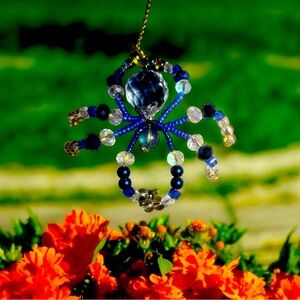 Blue and clear crystal Beaded Spider suncatcher